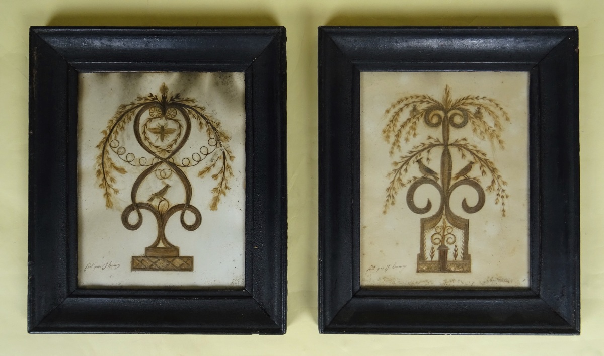 Original Pair of French Sentimental Hair Work Love Token Pictures